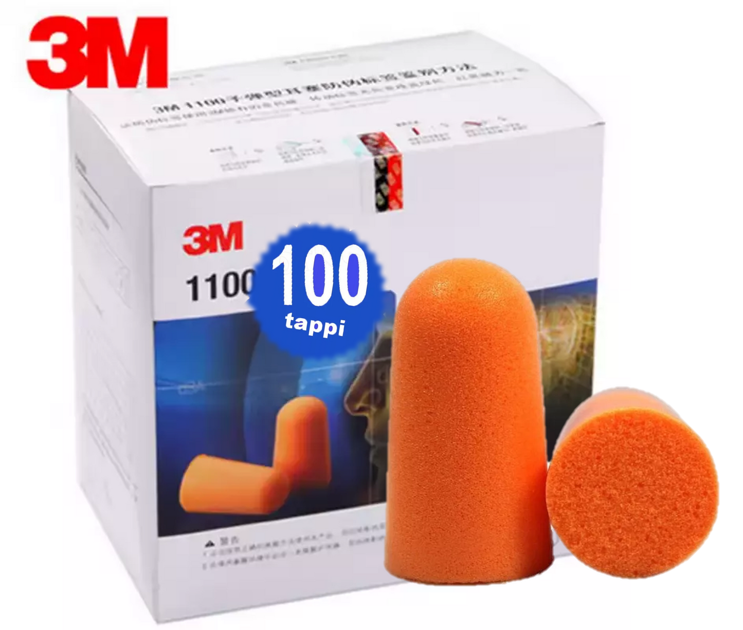 100 tappi per orecchie (50 paia) 3M 1100 ANTI RUMORE LAVORO dormire 35 dB studio