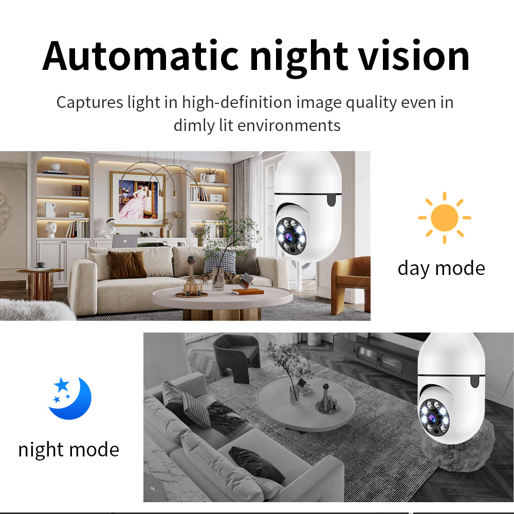 Telecamera lampadina Wi-Fi sorveglianza attacco E27 Panoramica 360° 3D HD scheda - GCStore360
