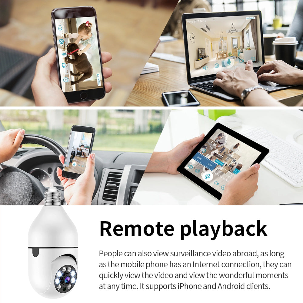 Telecamera lampadina Wi-Fi sorveglianza attacco E27 Panoramica 360° 3D HD scheda - GCStore360