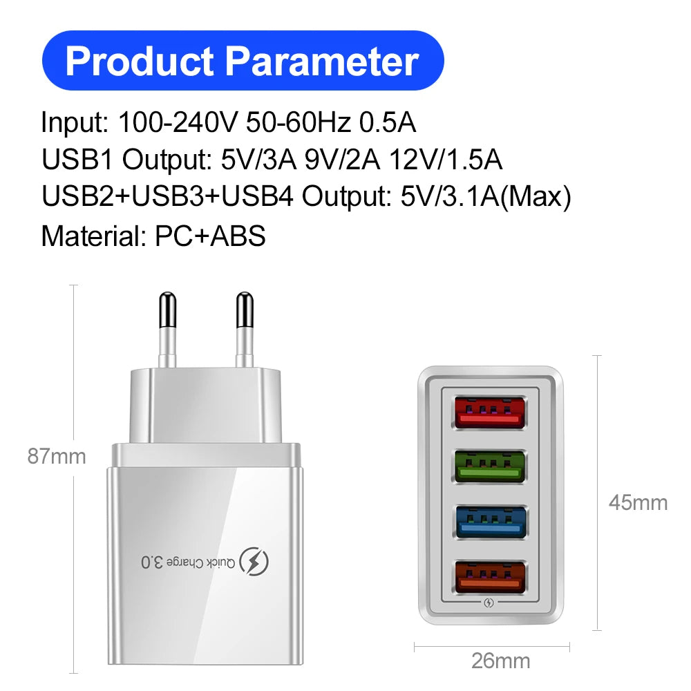 Caricatore USB ricarica rapida 3.0--Per iPhone 14-Samsung-Xiaomi-Ricarica Rapida - GCStore360