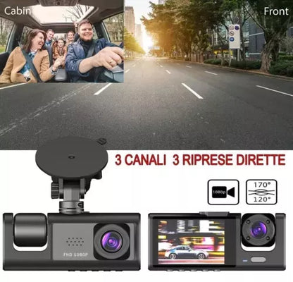 TELECAMERA PER AUTO DASHCAM FULL HD DVR CAR VIDEO CAMERA VISIONE NOTTURNA 3 CAM